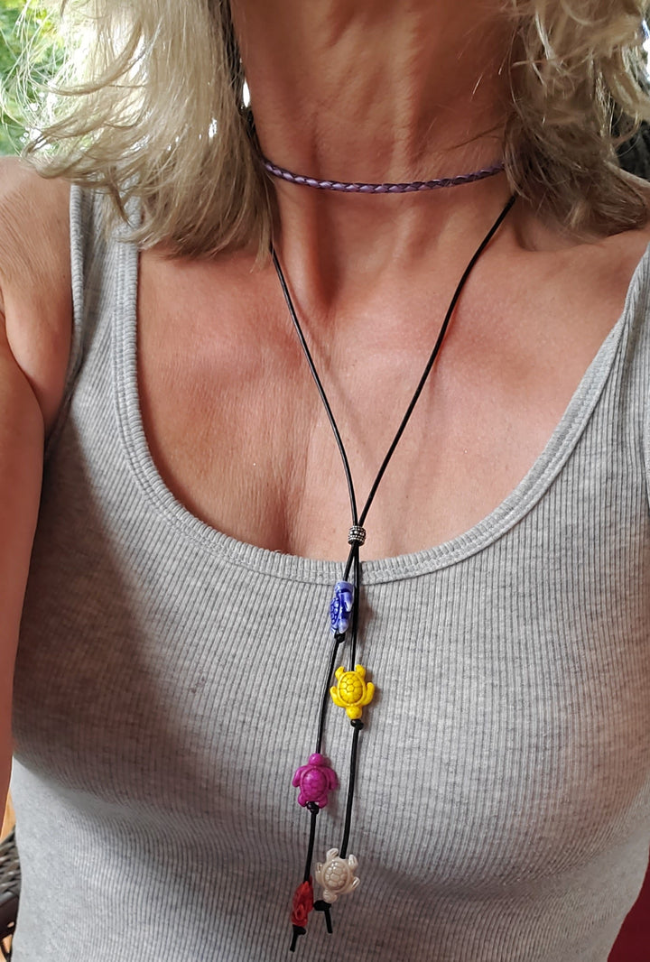 AMD1318-2Handmade Black Leather Colored Ceramic Talking NecklaceJewelryNecklace$ 25.00Alexa Martha Designs