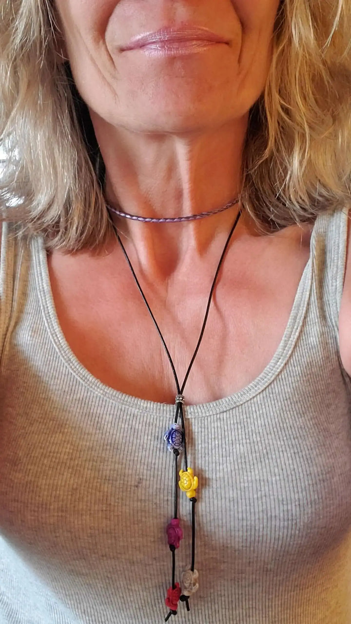 AMD1318-2Handmade Black Leather Colored Ceramic Talking NecklaceJewelryNecklace$ 25.00Alexa Martha Designs