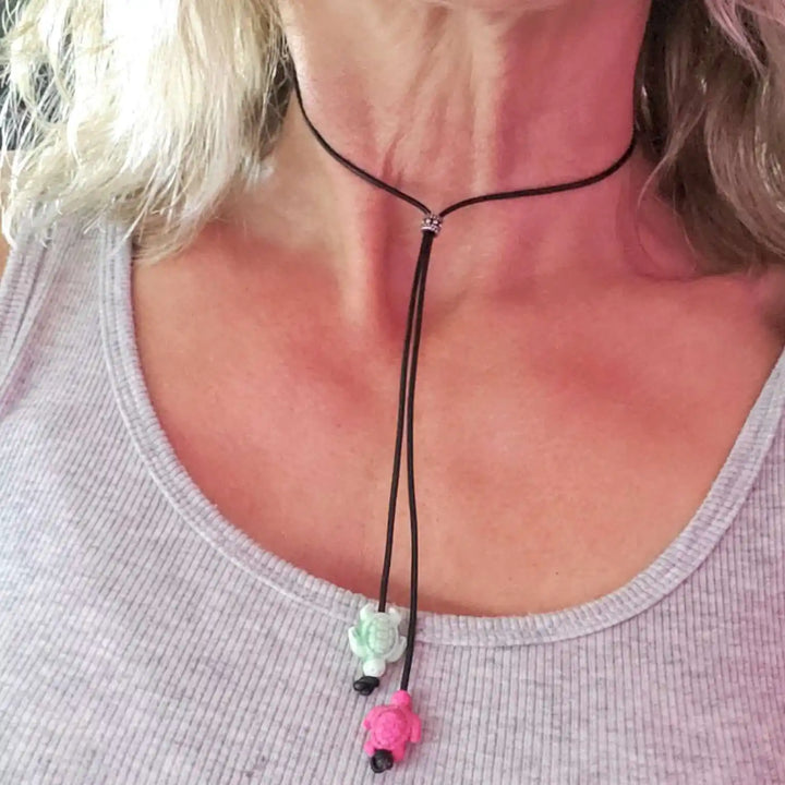AMD1318-2Handmade Black Leather Colored Ceramic Talking NecklaceJewelryNecklace$ 25.00Alexa Martha Designs