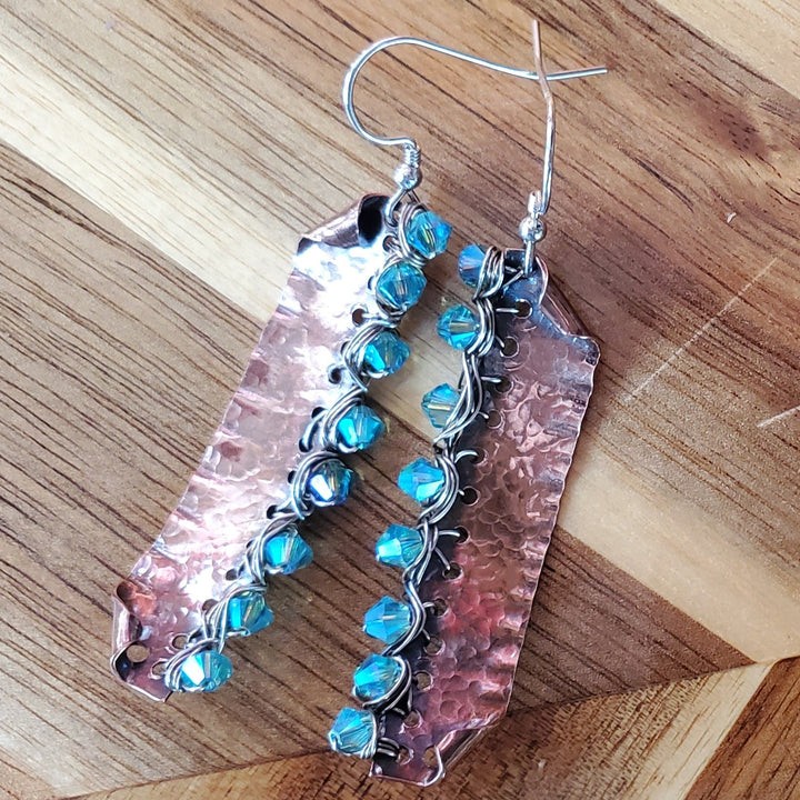 AMD1268Blue Green Crystal Hammered Copper Silver Bar EarringsEarringsEarrings$ 64.00Alexa Martha Designs