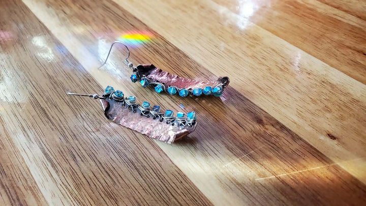 AMD1268Blue Green Crystal Hammered Copper Silver Bar EarringsEarringsEarrings$ 64.00Alexa Martha Designs