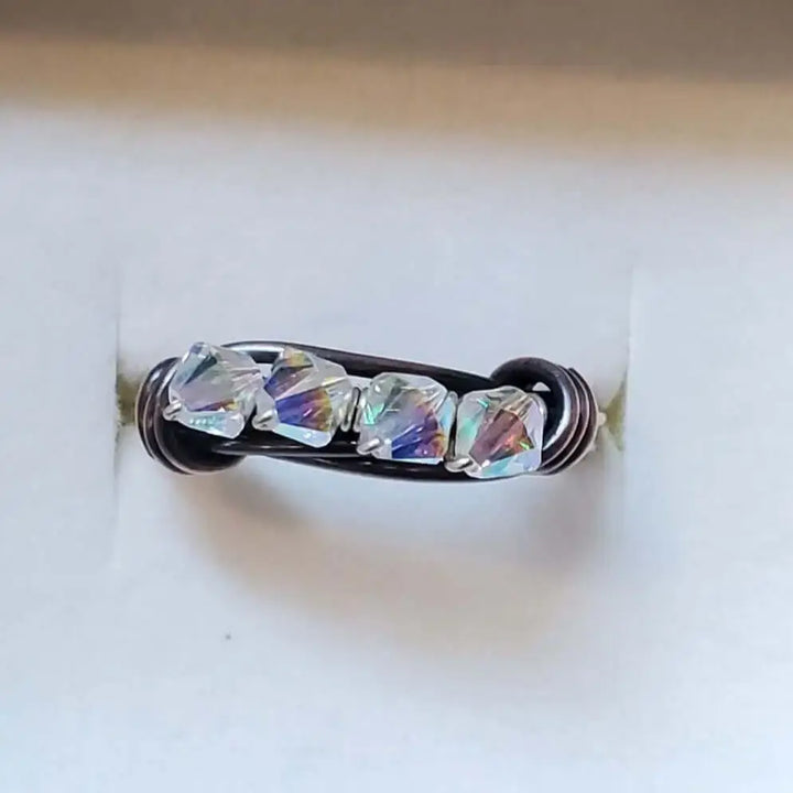 Handmade Copper Multi Wire Wrapped Super Sparkly Bling Ring with crystal-clear rhinestones.
