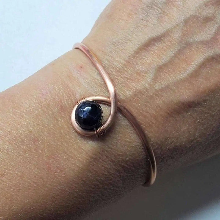 AMD1224Child Abuse Awareness Copper Bangle | Blue Agate Teardrop DesignJewelryBracelet$ 33.00Alexa Martha Designs