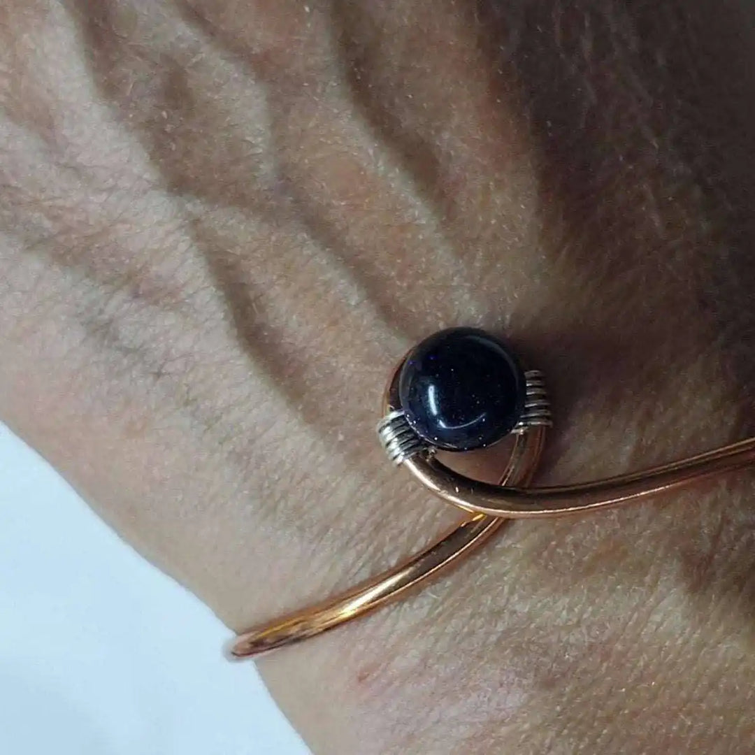 AMD1225Child Abuse Awareness Copper Bangle | Blue Agate &amp; Silver RibbonJewelryBracelet$ 34.00Alexa Martha Designs