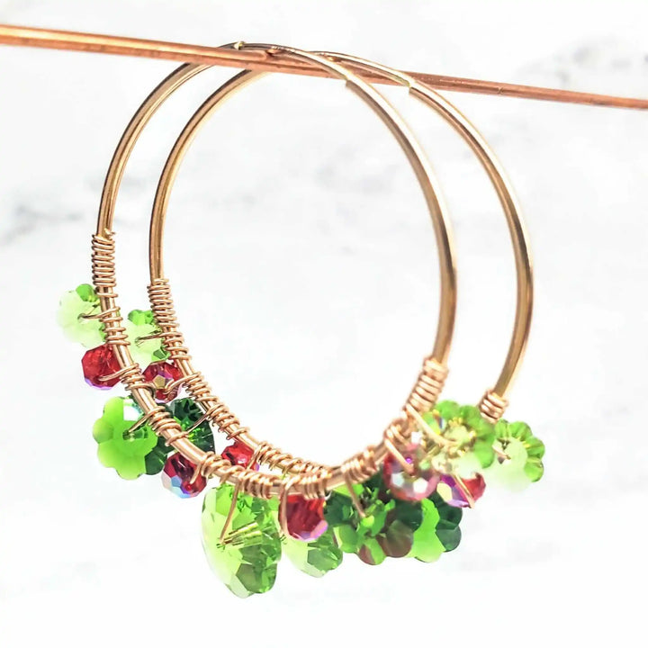 AMD1213Handmade Rose Gold Holly Berry Earrings Hoops - Red GreenJewelryEarrings$ 168.00Alexa Martha Designs
