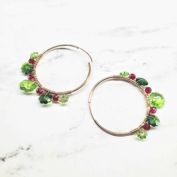 AMD1213Handmade Rose Gold Holly Berry Earrings Hoops - Red GreenJewelryEarrings$ 168.00Alexa Martha Designs