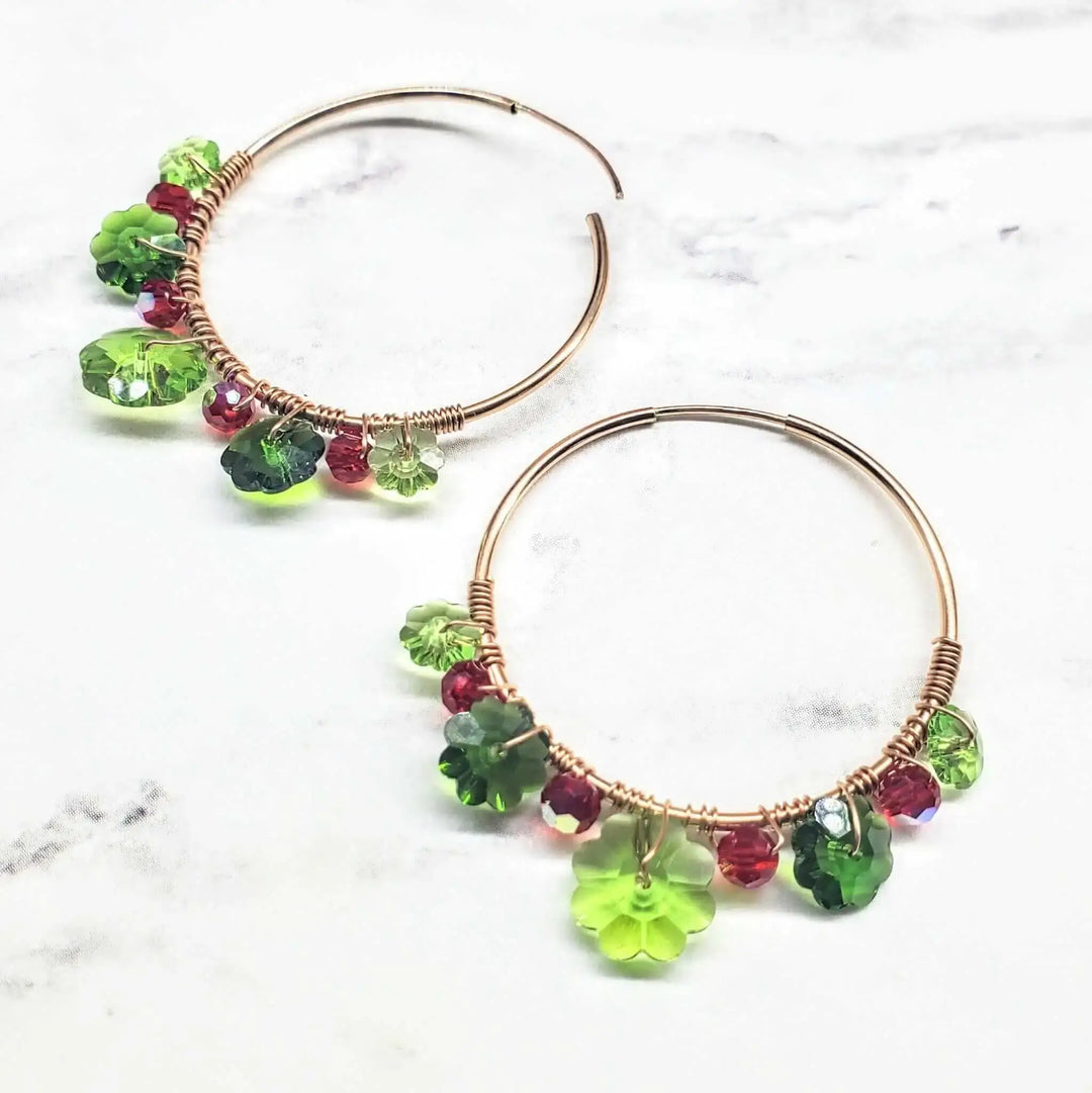 AMD1213Handmade Rose Gold Holly Berry Earrings Hoops - Red GreenJewelryEarrings$ 168.00Alexa Martha Designs