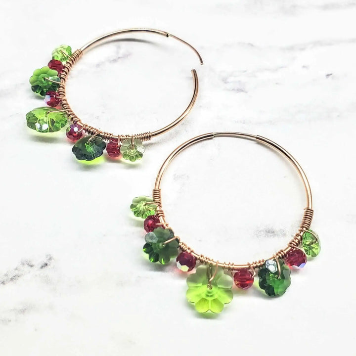 AMD1213Handmade Rose Gold Holly Berry Earrings Hoops - Red GreenJewelryEarrings$ 168.00Alexa Martha Designs