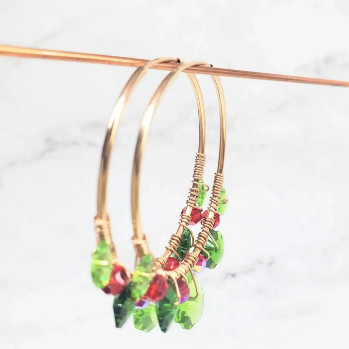 AMD1213Handmade Rose Gold Holly Berry Earrings Hoops - Red GreenJewelryEarrings$ 168.00Alexa Martha Designs