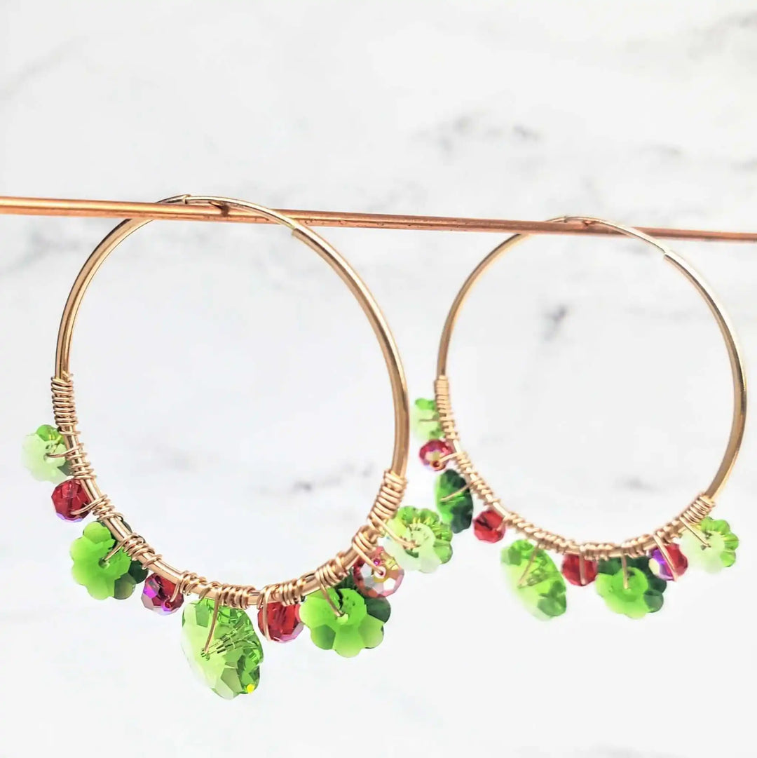 AMD1213Handmade Rose Gold Holly Berry Earrings Hoops - Red GreenJewelryEarrings$ 168.00Alexa Martha Designs