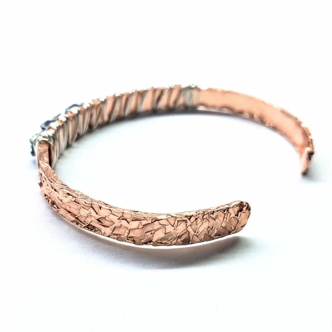 Silver Wire Wrapped Crystal Textured Copper Cuff Set showcasing its unique textured design and elegant craftsmanship.
