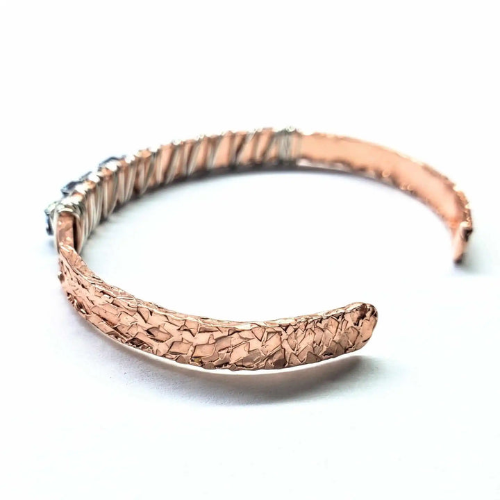 Silver Wire Wrapped Crystal Textured Copper Cuff Set showcasing its unique textured design and elegant craftsmanship.