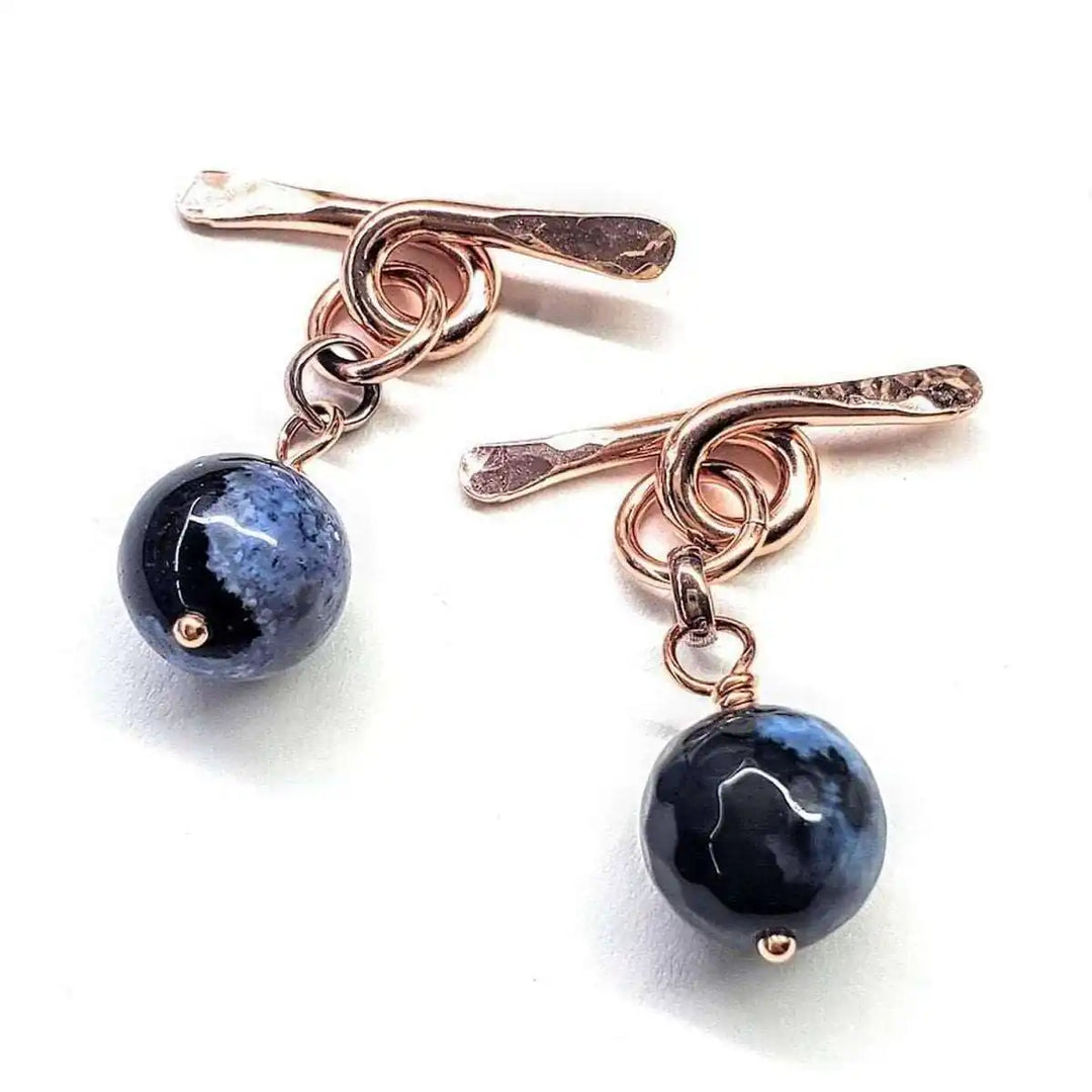Hammered Copper Child Abuse Prevention Chain Cufflinks featuring blue sandstone beads and elegant design