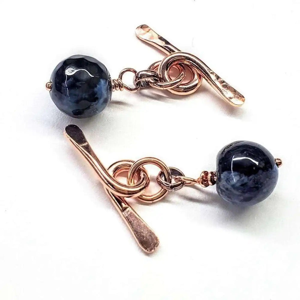 Hammered Copper Child Abuse Prevention Chain Cufflinks featuring blue sandstone beads and elegant loops