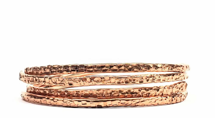 Copper Full Overlap Inter Locking Bangle Set showcasing the unique hammered texture and design.