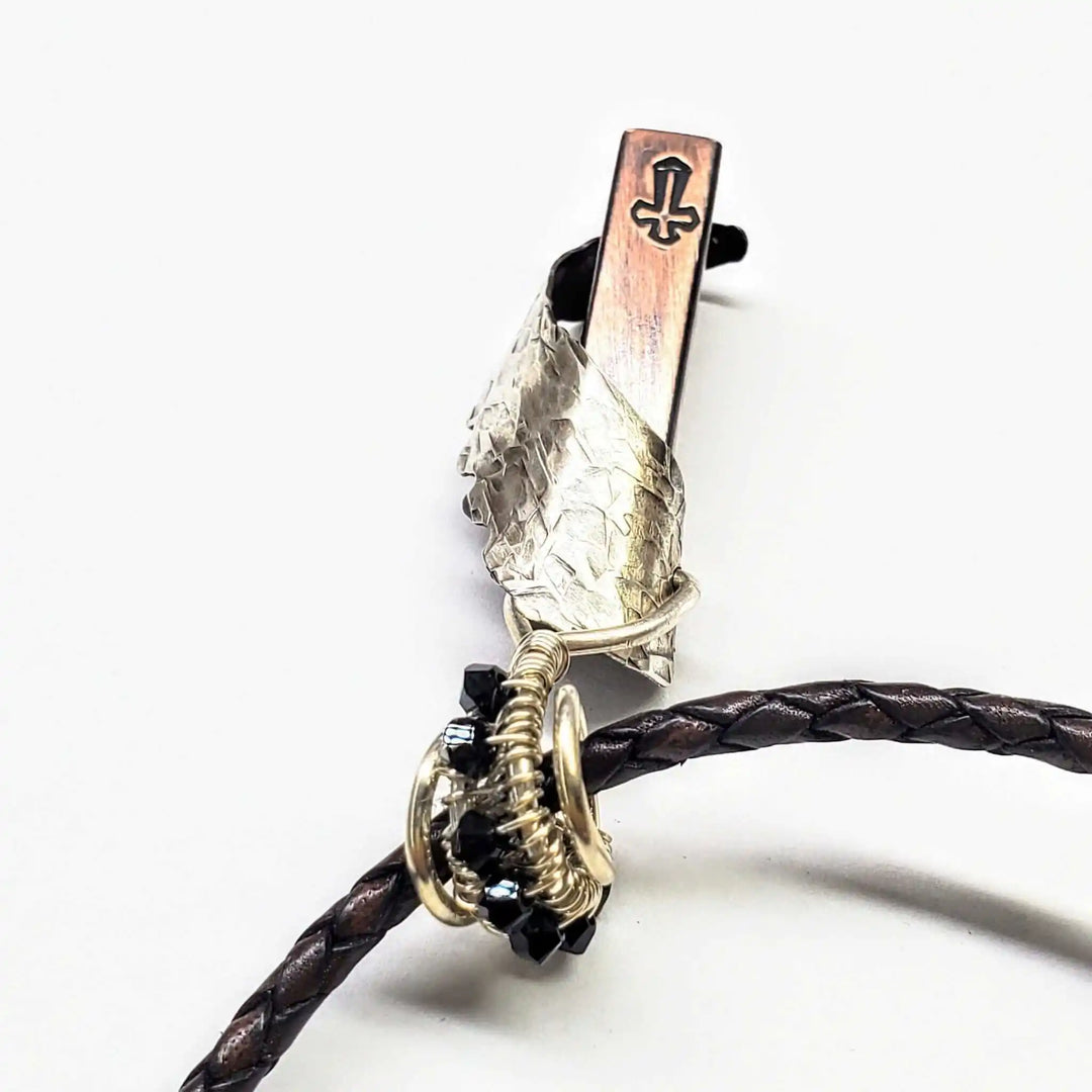 Sculpted Memorial Angelwing Necklace - Limited Edition with silver angel wing pendant and braided leather cord.