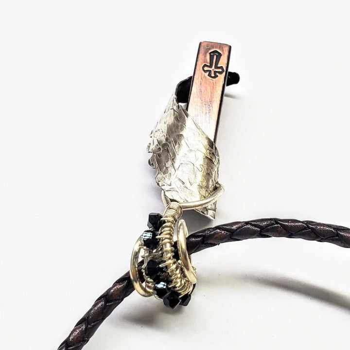 Sculpted Memorial Angelwing Necklace - Limited Edition with silver angel wing pendant and braided leather cord.