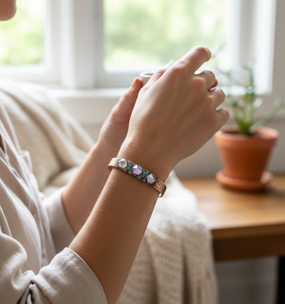 AMD1102Crystal AB Spike & Turquoise Tube Copper Cuff | Hammered HandmadeJewelryCuff Bracelet$ 52.00Alexa Martha Designs