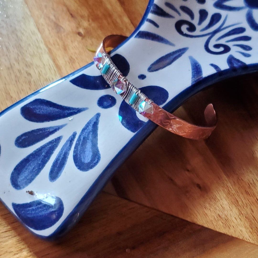 AMD1102Crystal AB Spike & Turquoise Tube Copper Cuff | Hammered HandmadeJewelryCuff Bracelet$ 52.00Alexa Martha Designs