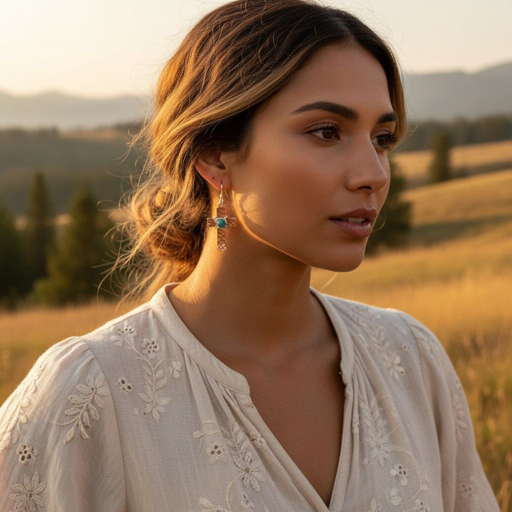 AMD1010Hammered Copper Cross Earrings with Turquoise - Handmade MontanaJewelryEarrings$ 47.00Alexa Martha Designs