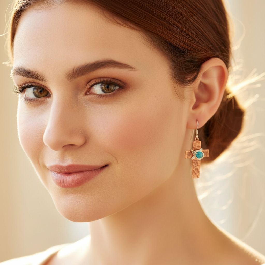 AMD1010Hammered Copper Cross Earrings with Turquoise - Handmade MontanaJewelryEarrings$ 47.00Alexa Martha Designs