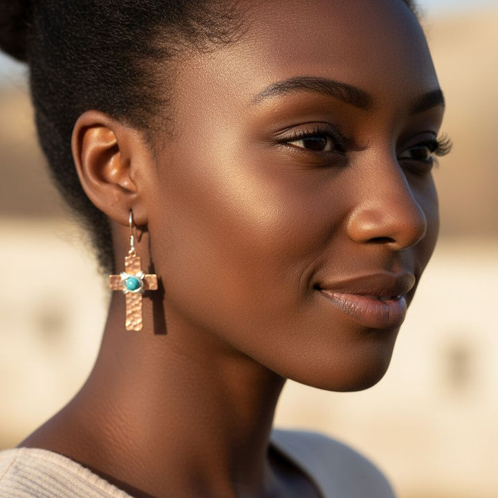 AMD1010Hammered Copper Cross Earrings with Turquoise - Handmade MontanaJewelryEarrings$ 47.00Alexa Martha Designs