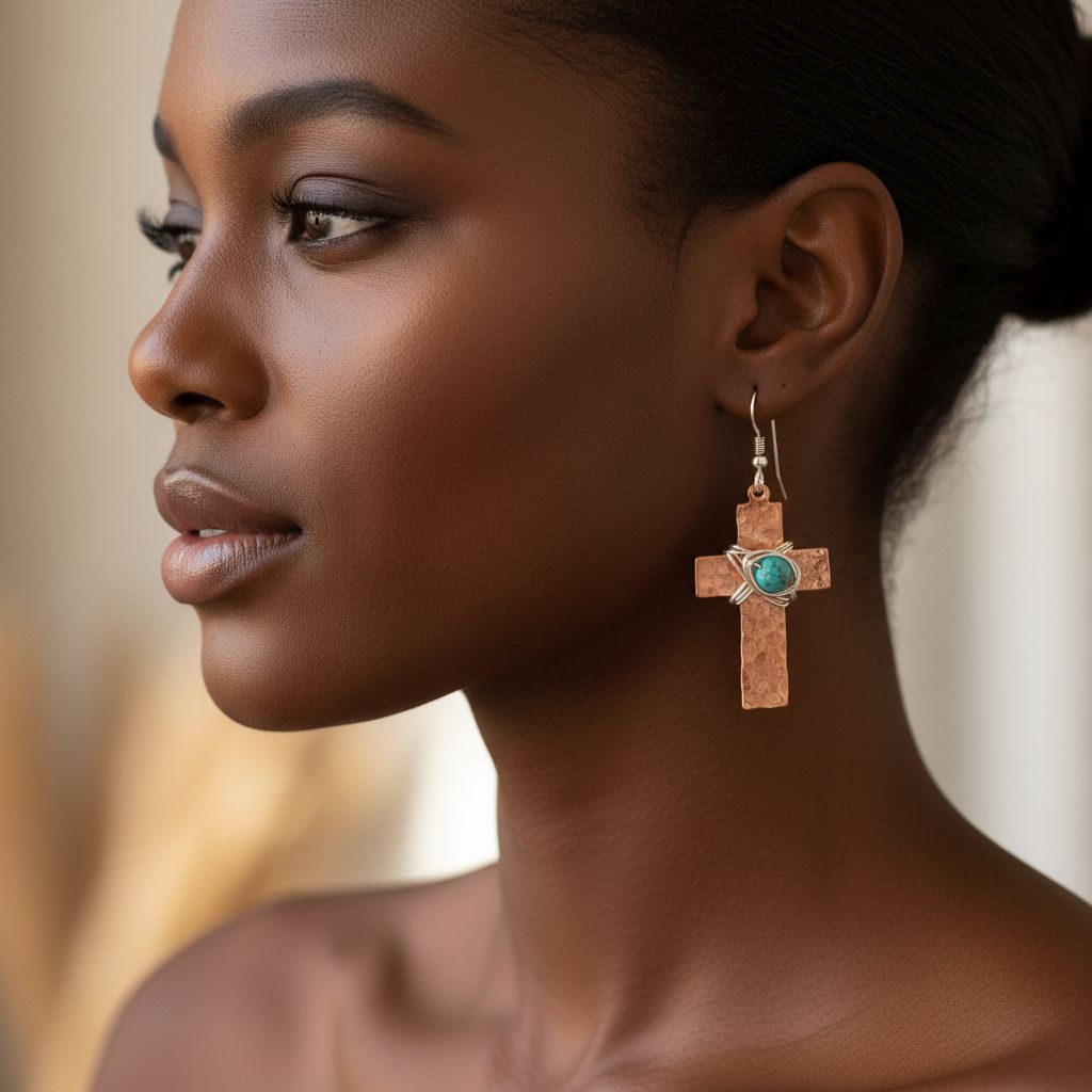 AMD1010Hammered Copper Cross Earrings with Turquoise - Handmade MontanaJewelryEarrings$ 47.00Alexa Martha Designs