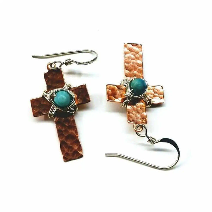 AMD1010Hammered Copper Cross Earrings with Turquoise - Handmade MontanaJewelryEarrings$ 47.00Alexa Martha Designs