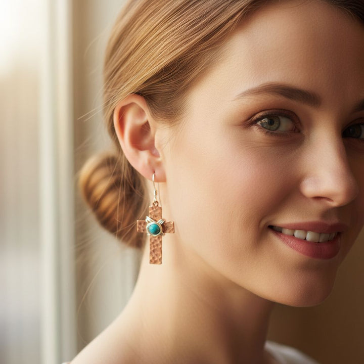 AMD1010Hammered Copper Cross Earrings with Turquoise - Handmade MontanaJewelryEarrings$ 47.00Alexa Martha Designs