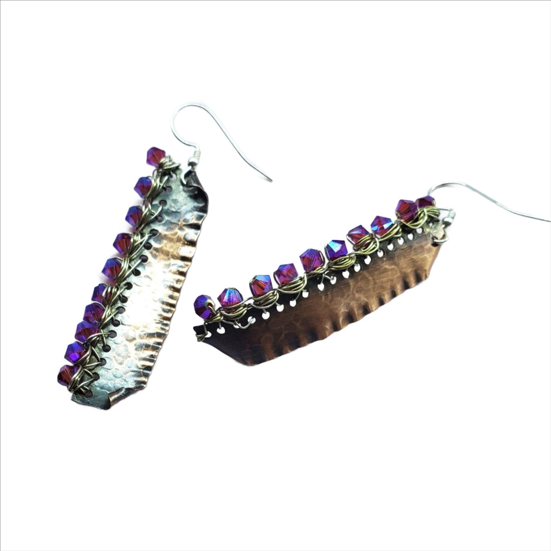 AMD1269Wire Wrapped Pink Crystal Hammered Copper Bar EarringsEarringsEarrings$ 58.00Alexa Martha Designs