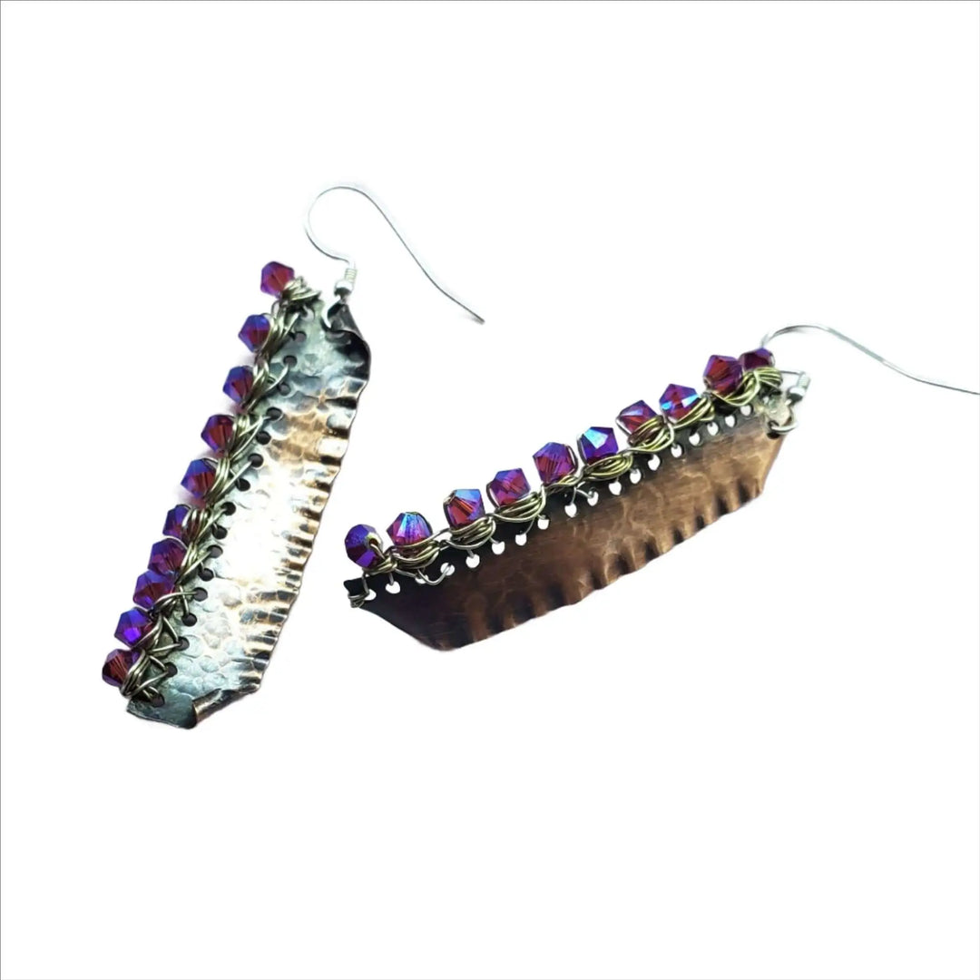 AMD1269Wire Wrapped Pink Crystal Hammered Copper Bar EarringsEarringsEarrings$ 58.00Alexa Martha Designs