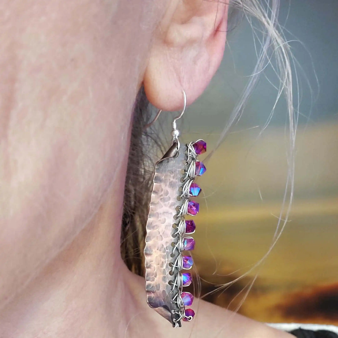 AMD1269Wire Wrapped Pink Crystal Hammered Copper Bar EarringsEarringsEarrings$ 58.00Alexa Martha Designs