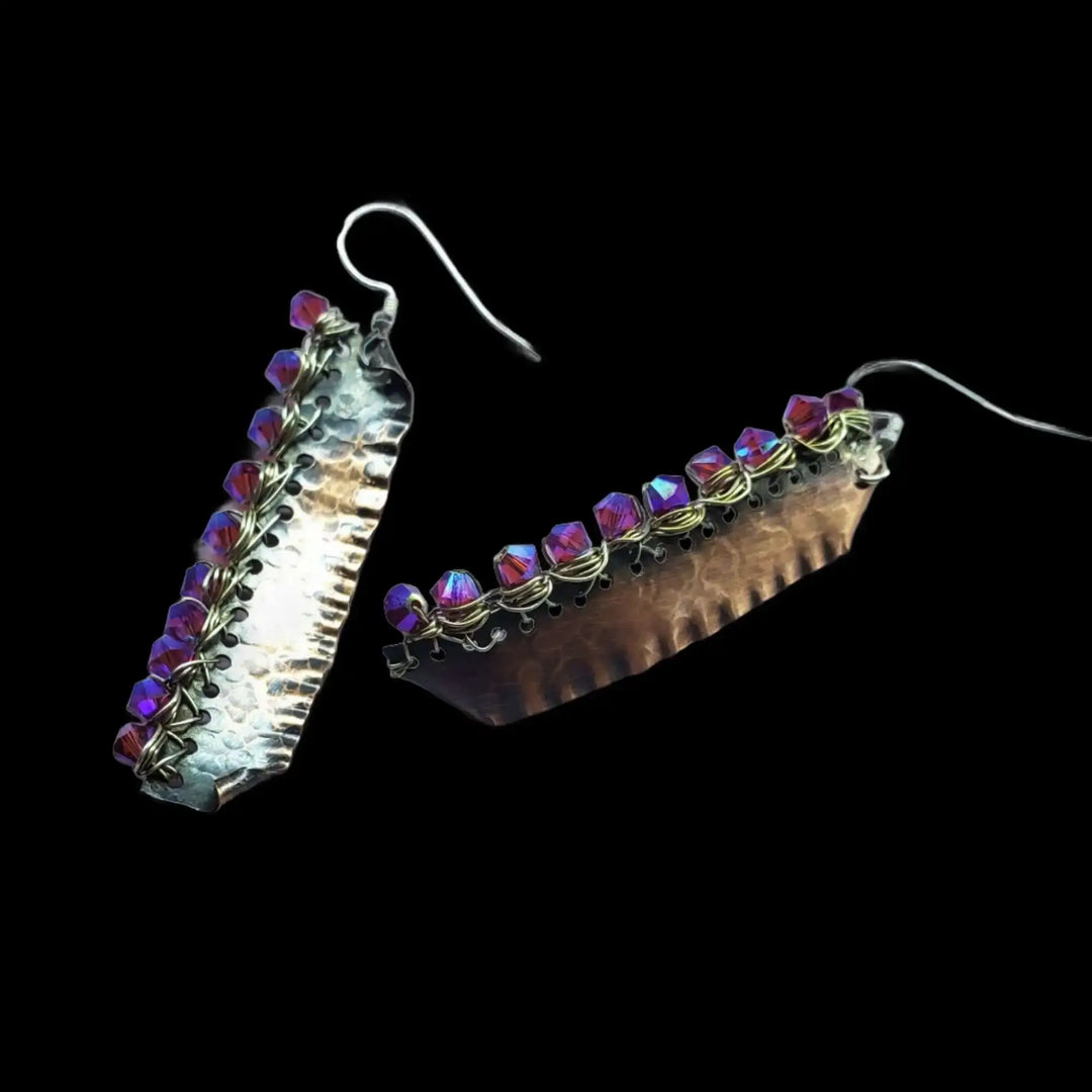AMD1269Wire Wrapped Pink Crystal Hammered Copper Bar EarringsEarringsEarrings$ 58.00Alexa Martha Designs