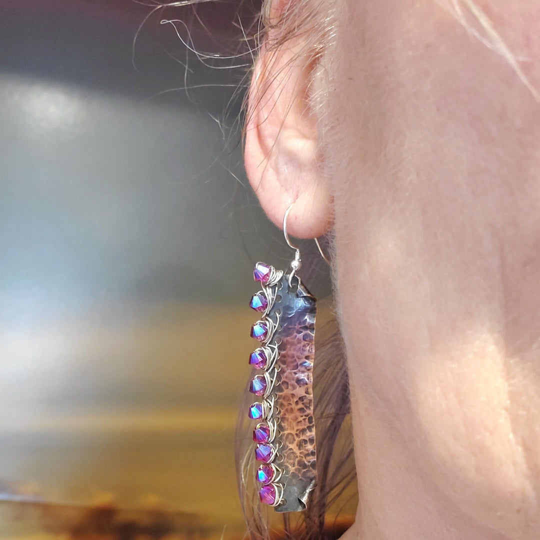 AMD1269Wire Wrapped Pink Crystal Hammered Copper Bar EarringsEarringsEarrings$ 58.00Alexa Martha Designs