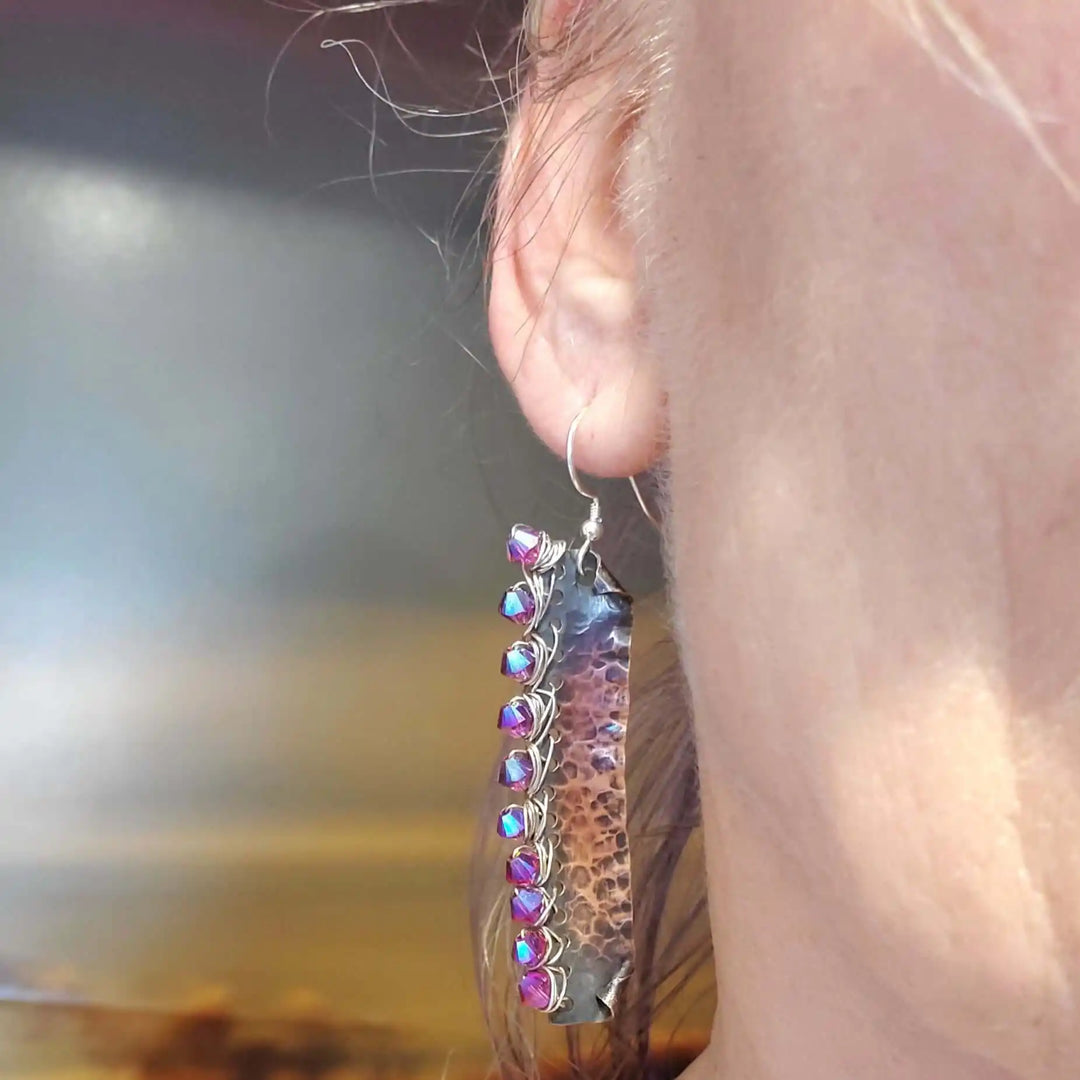 AMD1269Wire Wrapped Pink Crystal Hammered Copper Bar EarringsEarringsEarrings$ 58.00Alexa Martha Designs