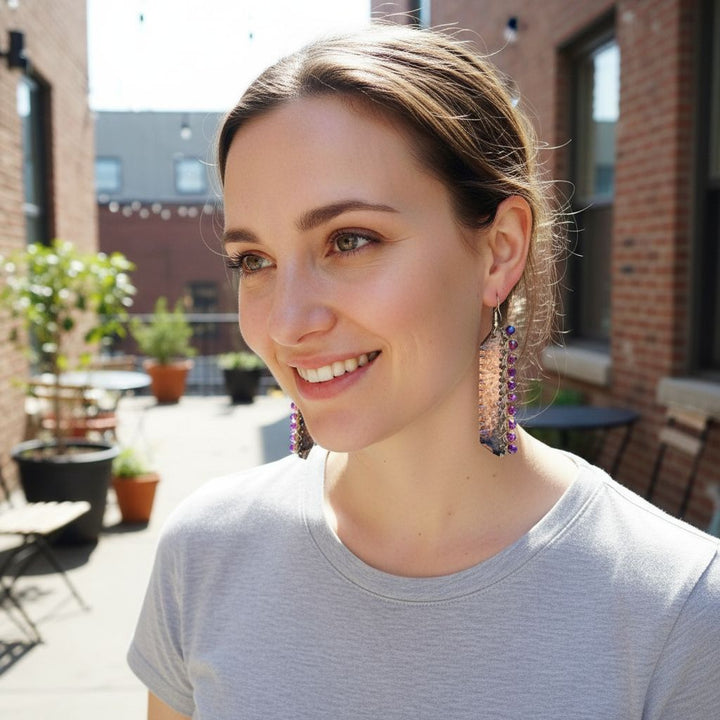AMD1269Wire Wrapped Pink Crystal Hammered Copper Bar EarringsEarringsEarrings$ 58.00Alexa Martha Designs