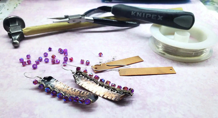 AMD1269Wire Wrapped Pink Crystal Hammered Copper Bar EarringsEarringsEarrings$ 58.00Alexa Martha Designs