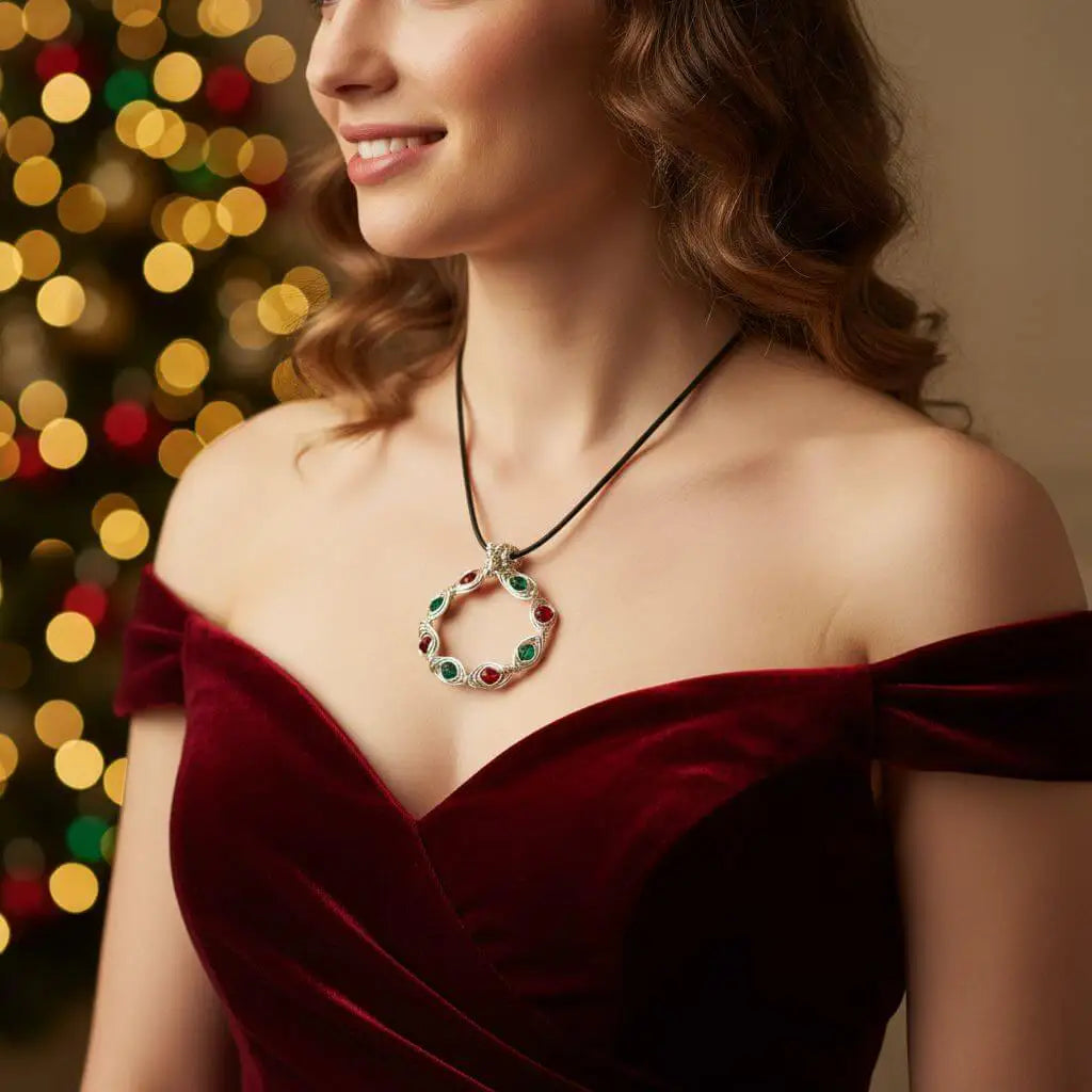 AMD1155Christmas Holiday Wreath Necklace Wire Wrapped CrystalsJewelryNecklaces$ 69.00Alexa Martha Designs
