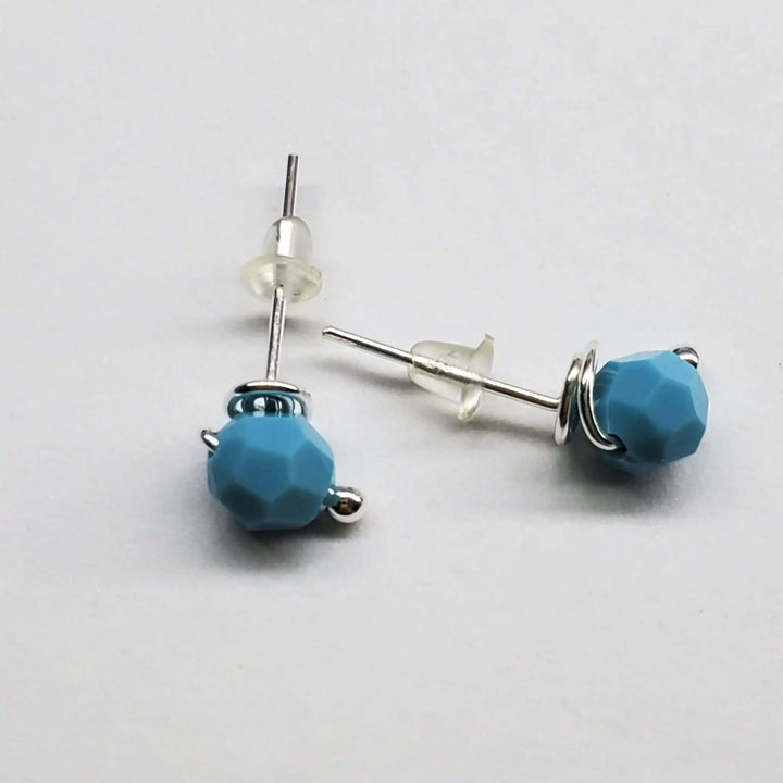Handmade 6mm Silver Spiral Crystal Stud Earrings with Swarovski crystals in silver spirals for everyday elegance