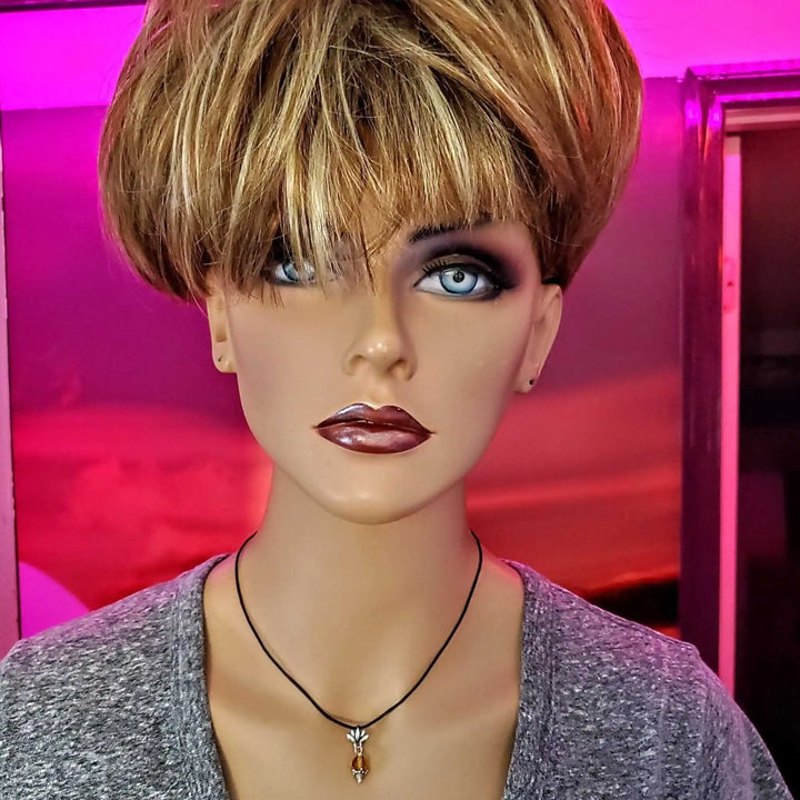 Handmade Silver Crystal Pineapple Leather Necklace worn by a mannequin with short blonde hair.