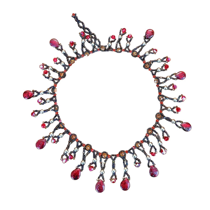 AMDV001Handmade waterfall statement necklace. Red Green beaded glamNecklacesNecklace$ 179.00Alexa Martha Designs