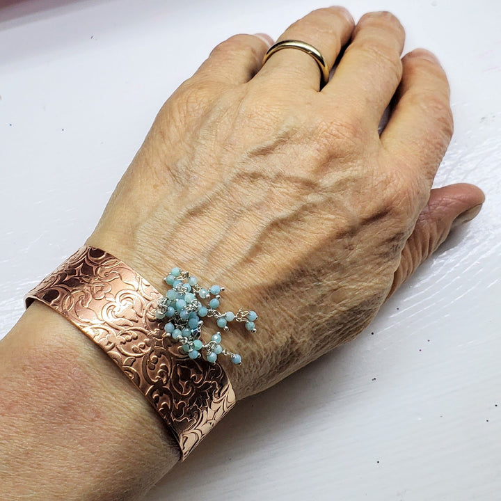 AMD1303Handmade Turquoise Dangle Hammered Copper Cuff StatementJewelryBracelet$ 74.00Alexa Martha Designs