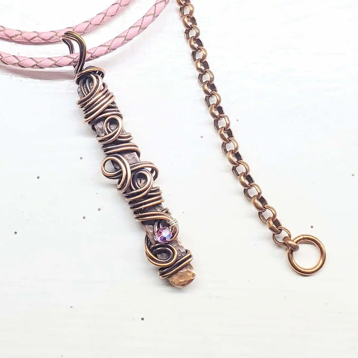 AMD1333Handmade Wire Sculpted Ribbon Pink Crystal Copper PendantNecklacesNecklace$ 61.00Alexa Martha Designs