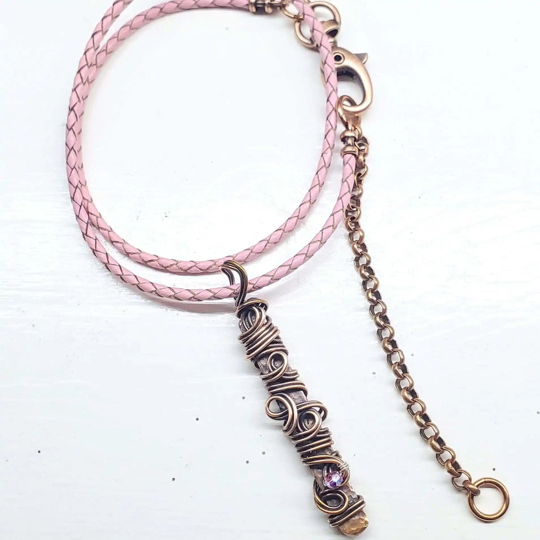 AMD1333Handmade Wire Sculpted Ribbon Pink Crystal Copper PendantNecklacesNecklace$ 61.00Alexa Martha Designs