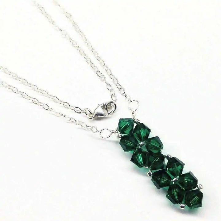 Handmade Wire Colored Woven Crystal Rock Candy Necklace with green Swarovski crystal bicones