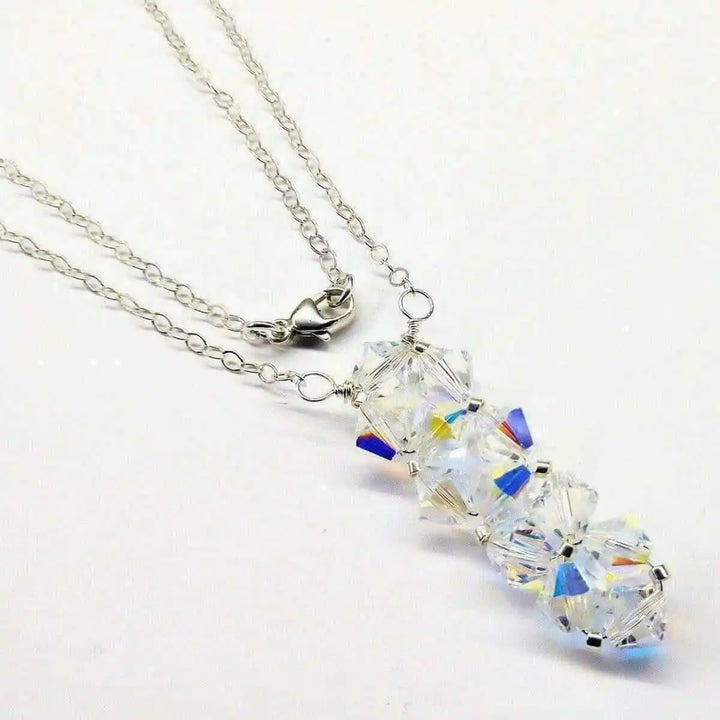 Handmade Wire Colored Woven Crystal Rock Candy Necklace featuring shimmering Swarovski crystal beads.