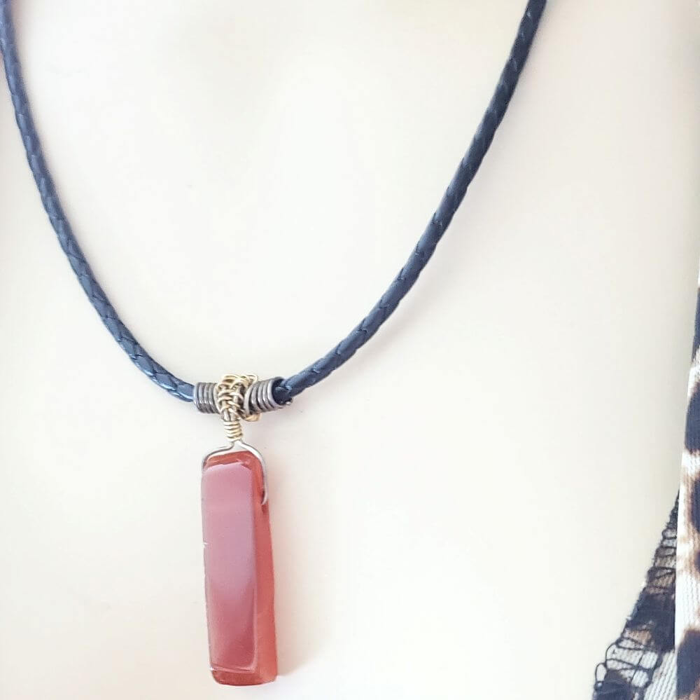 AMD1340Handmade Wire Wrapped Rustic Raw Red Agate Bolo NecklaceNecklacesNecklace$ 50.00Alexa Martha Designs
