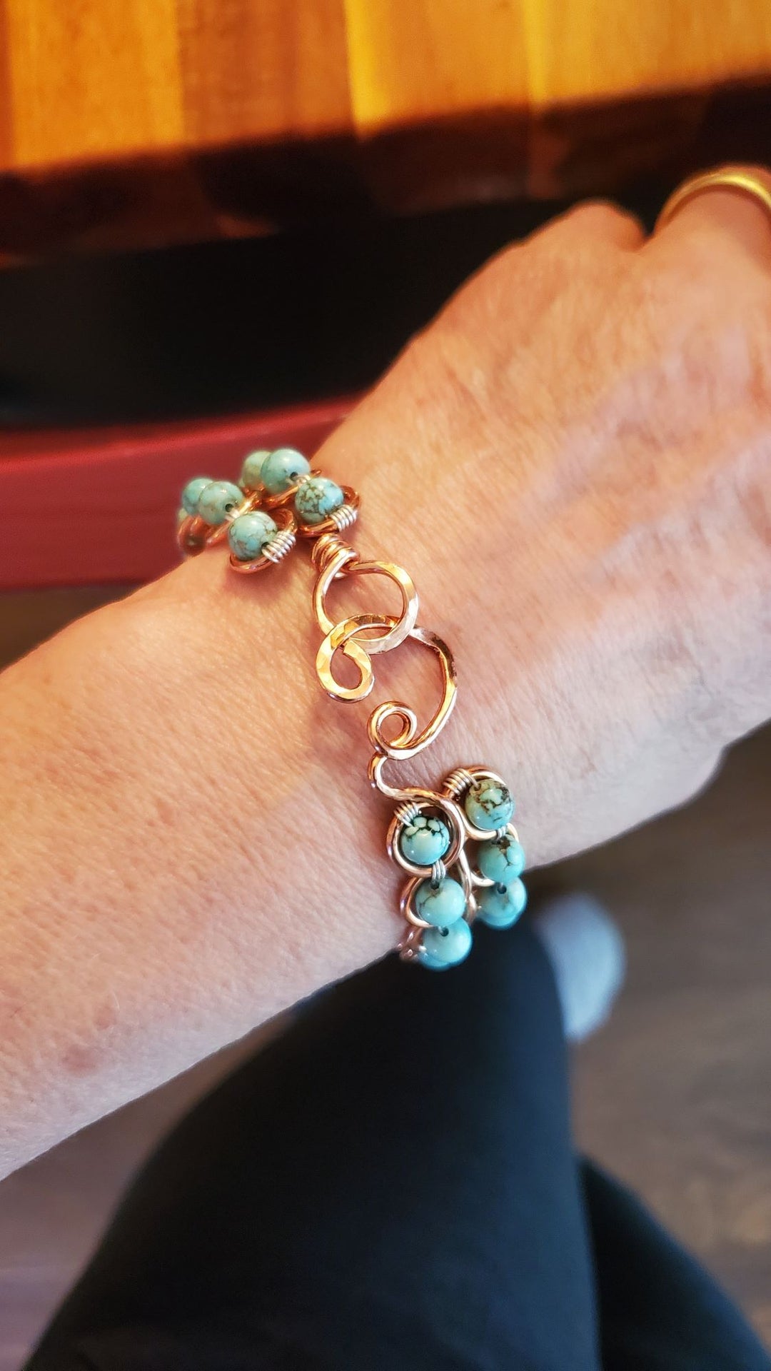 AMD1100Turquoise Copper Infinity Bangle | Heart Closure Wire Wrapped HandmadeJewelryBracelet$ 185.00Alexa Martha Designs