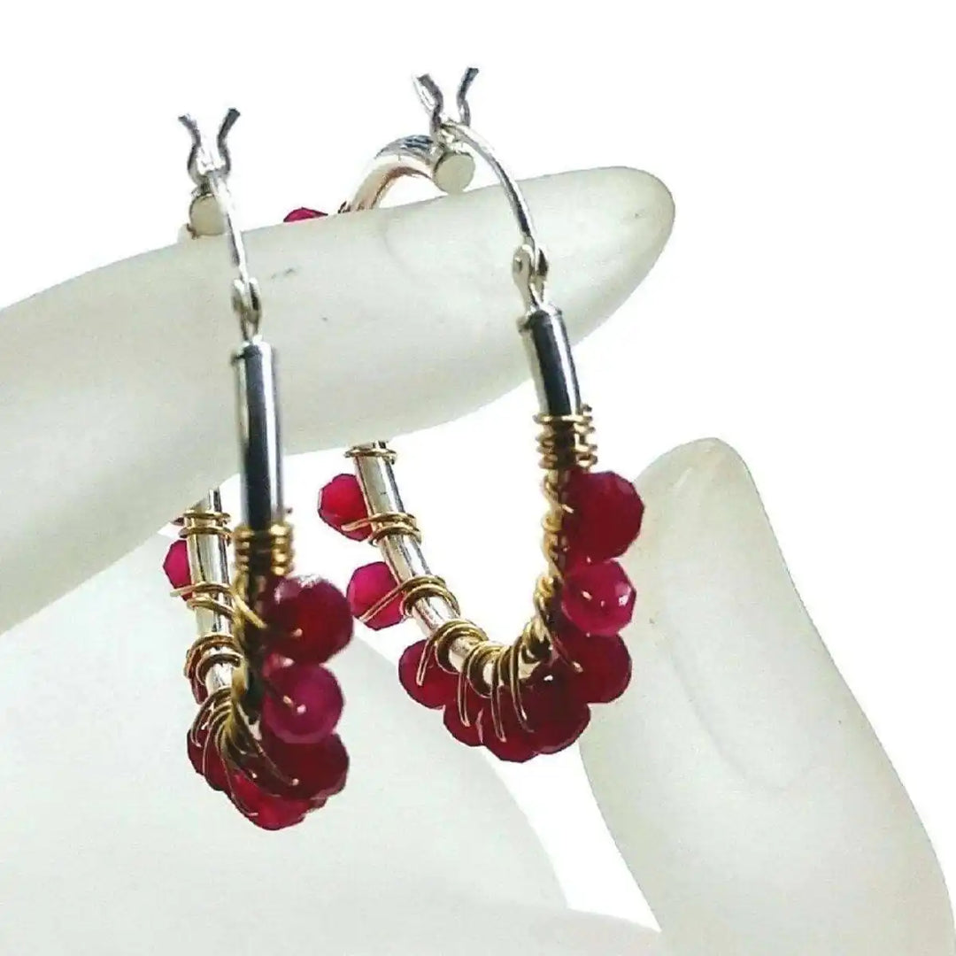 AMD1017Hot Pink Chalcedony Wire Wrapped Sterling Silver Hoop Earrings JewelryEarrings$ 109.00Alexa Martha Designs
