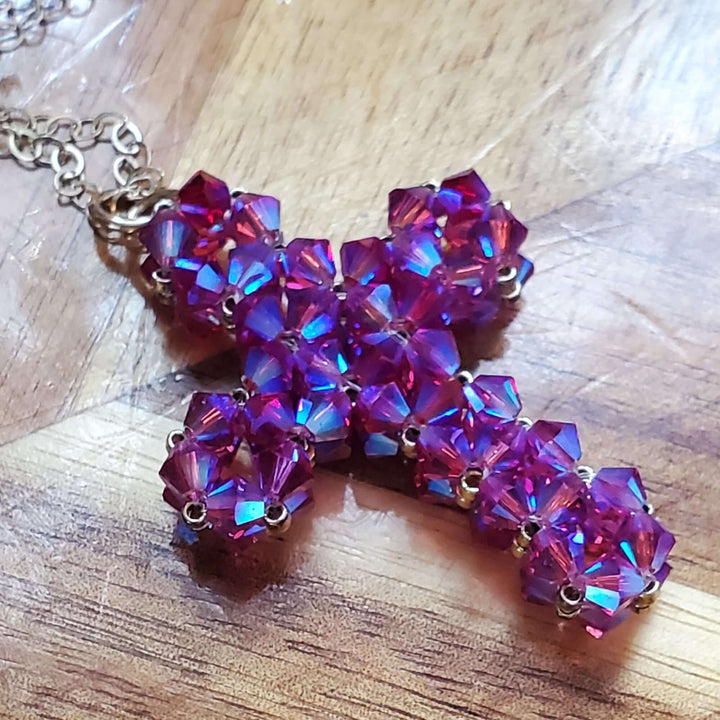 AMD1270Hot Pink Swarovski Crystal Cross Necklace - HandmadeJewelryNecklace$ 100.00Alexa Martha Designs